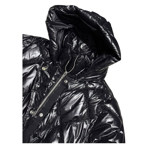 Banana Republic Shiny Metallic Winter Puffer Parka Coat Jacket Hooded Womens L - Picture 3 of 7